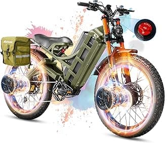 eAhora Romeo Pro 3 (2025 Launch) 5600W Electric Bike for Adults, 60V/80AH 200+Miles Long Range Ebike, 50Mph Dual Motors Ebike, 26 * 4.0" Fat Tire Electric Mountain Bike Green+Rack+Bag