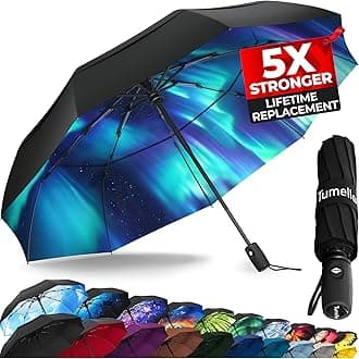 TUMELLA Strongest Windproof Travel Umbrella (Compact, Superior & Beautiful), Small Strong but Light Portable and Automatic Folding Rain Umbrella, Durable Premium Grip, Fits Car & Backpack