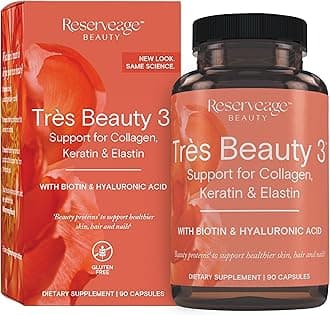 Reserveage Nutrition Reserveage Tres Beauty 3, Beauty Supplement for Hair, Skin and Nails with Collagen, Keratin and Biotin, Gluten Free, 90 Capsules (30 Servings)