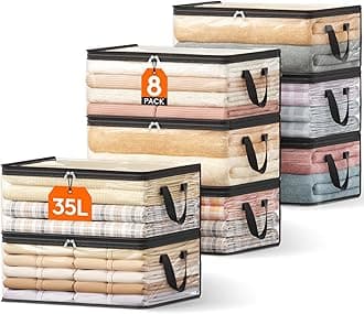 Lifewit 8 Pack Clear Clothes Storage Bags, 35L Plastic Blanket Vinyl Foldable Moving Bags with Zipper, Closet Organizers and Storage Containers for Bedding, Duvet, Pillow