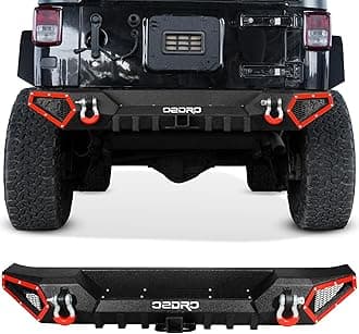 OEDRO Off Road Rear Bumper Combo Compatible with 2007-2018 Jeep Wrangler JK & JKU Unlimited (2/4 Doors), Full Width Back Bumper with Hitch Receiver & 2 x D-Rings