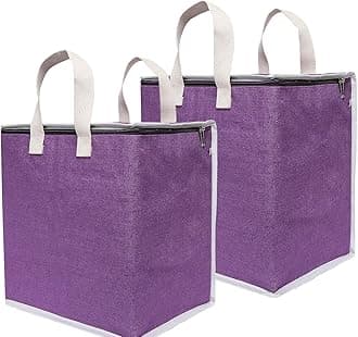 DOUBLE R BAGS Multipurpose Storage Organizer with Jute Reinforced Cotton Handles & Thick Base (Purple, 43x28x43 cm) | Zip Closure Bag for Clothes, Toys, Blankets | 1 Compartment, Pack of 2