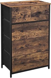 SONGMICS Chest of Drawers Storage Cabinet with 5 Fabric Drawers, Industrial Style, Living Room, Entrance, Hallway, Children's Room, Rustic Brown and Black LGS45H
