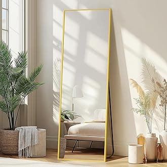 Delma Full Length Mirror,Large Floor Mirror with Aluminum Frame for Bedroom, Bathroom, Living Room,Wall Mount or Freestanding Design(with Stand,Rect 56x15-Gold)