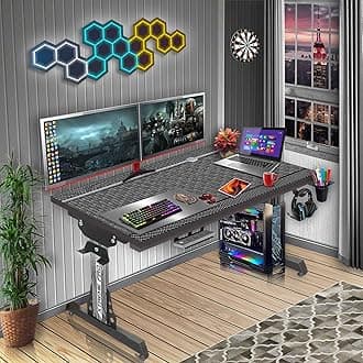 Xtreme PRO Direct Theme Image Printed Computer Table for Gaming, Work & Study Desk. Large for PC, Dual Monitors, iMac, and Laptops. Steel & Engineered Wood. Black Stand 4x2FEET (CT-Hexa Carbon 3D)
