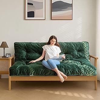 MAXYOYO 6" Futon Mattress Full Size, Velvet Thick Futons Sofa Couch Bed, Versatile Floor Mattress for Adults (Frame Not Included), Green