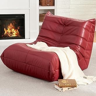 Memory Foam Bean Bag Chair - Faux Leather Sofa Couch for Adults Living Room Bedroom Dorm Office in Wine Red