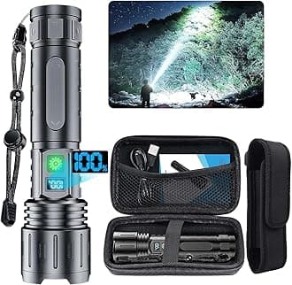Hoxida Flashlights 2000 High Lumens Rechargeable - 1500 Meters Long Beam Super Bright LED Flash Light with Power Display & IPX5 Waterproof for Camping, 20H Runtime,5 Modes,Zoomable with Belt Holsters