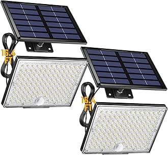 SUPERDANNY Solar Outside Lights with 113 Bright LEDs 7000K, Motion Sensor Outdoor Flood Lights Dusk to Dawn with 16ft Cable IP65 Waterproof, Security Light for Garden Barn Porch 2 Pack