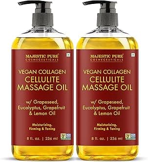 MAJESTIC PURE Cellulite Massage Oil - with Vegan Collagen & Stem Cells, Unique Blend of Massage Essential Oils - Anti Cellulite Oil Improves Skin Tightening and Firming, 2 x 8 fl oz