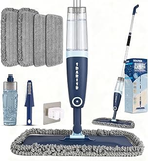 DARIS Spray Mop for Floor Cleaning Microfiber Mop for Wet and Dry Use with 52.3in Long Pole, 20 FL.OZ. Large Capacity, 4 Reuseable Pads for Wall, Hardwood, Vinyl, Laminate, Ceramic, Tile Cleaning Tool
