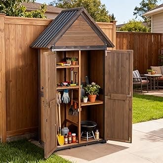 Sheds Outdoor Storage,Garden Shed with Metal Frame Structure and Adjustable Shelves,Large Capacity Storage Tool Cabinet Box for Backyard Garden Patio Lawn (Brown)