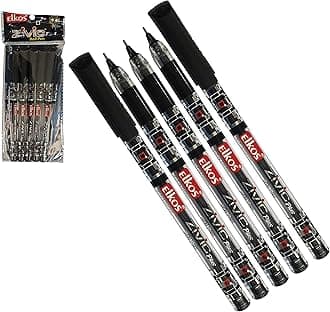 ELKOS BLACK Ballpoint Pens, 0.7mm Fine Point, Pack of 5, Zivic Plus Ball Pens, Smooth Writing, Perfect School Office Home Pens, ZOFAX Black Ball Pen