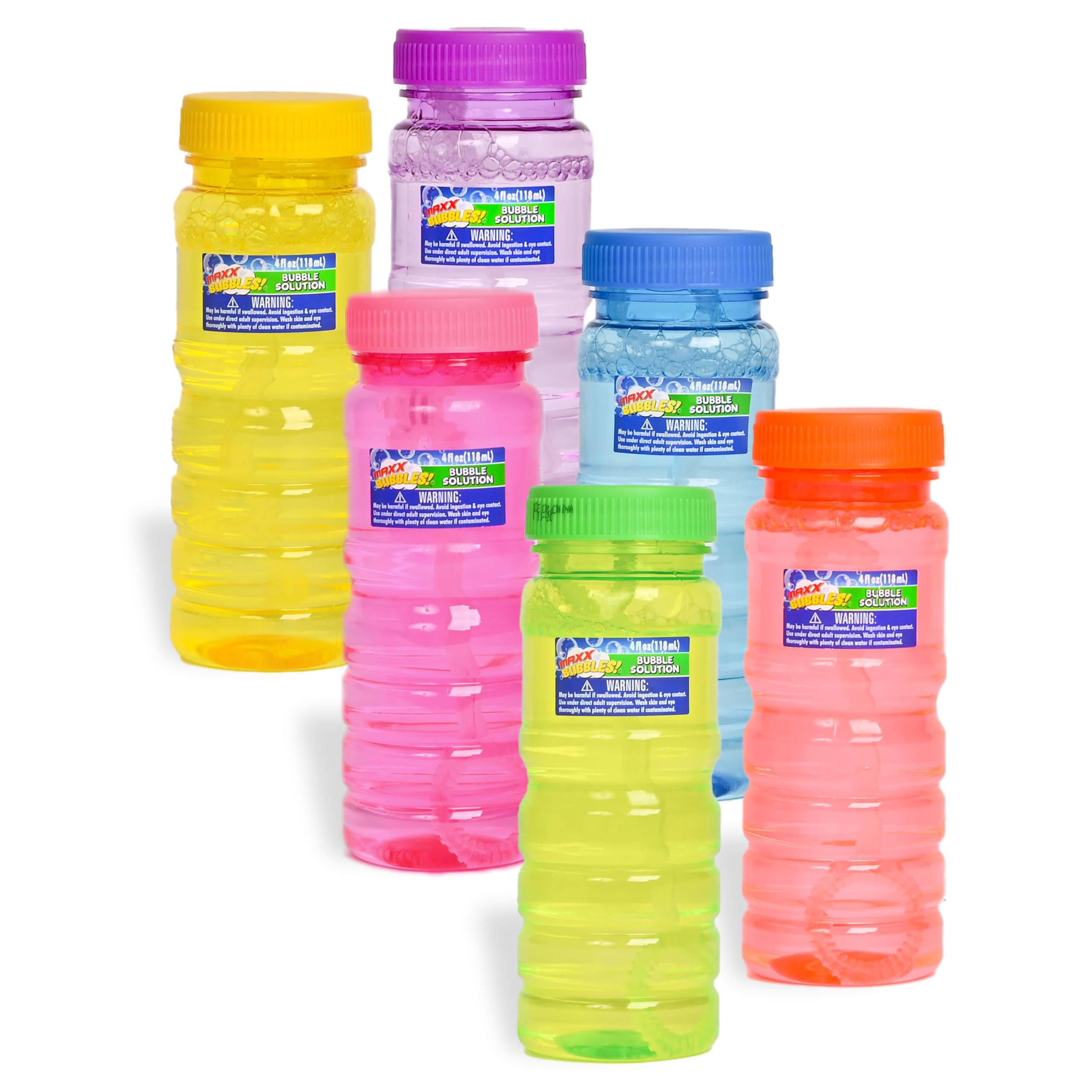 6 Pack Bubble Solution โ 4oz Bubble Blower Bottles with 6-Hole Wand | for Kids | Birthday Party Favor Toy - Maxx Bubbles