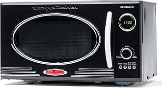 Retro Countertop Microwave Oven - Large 800-Watt - 0.9 cu ft - 12 Pre-Programmed Cooking Settings - Digital Clock - Kitchen Appliances - Black