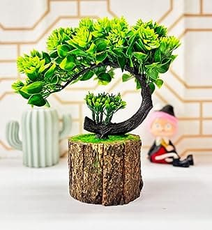 Dekorly Artificial Bonsai Tree Fake Plant Potted House Plants Japanese Pine Bonsai Plant Faux Bonsai for Home Indoor Decoration Office (Height : 21CM, Wooden Pot, Green-E)