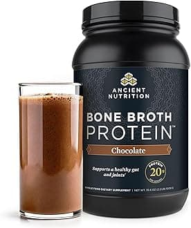 Grass Fed, Cage Free, Bone Broth Protein Powder, 20g Protein, Hydrolyzed Collagen Peptides, Keto & Paleo Friendly, Supports Joint, Gut Health, Chocolate, 40 Servings