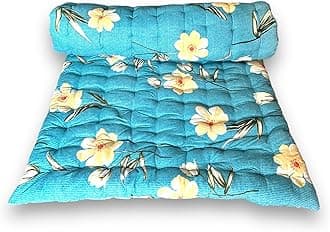 Soft Cotton Mattress Foldable Light Weight Filled Single Firm Mattress| Gadda (3D Design Printed, 1 Sleeping Capacity, 3 x 6 ft or 72 x 36 Inches) (Blue Teal Floral Mattress)