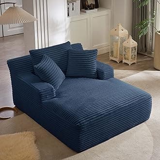 GNIXUUOversized Chaise Lounge Chair Indoor, Comfy Fluffy Lounge Sofa Upholstered Sleeper Sofa Couch with Throw Pillows and Armrests, Corduroy Plush Cloud Chair for Living Room, Blue