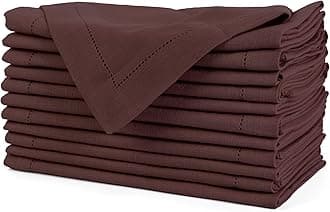 FINGERCRAFT Hemstitched Cotton Table Napkins – Set of 12, 20x20 Inch, 100% Cotton Cloth Napkins with Faggoting Stitching – Durable & Elegant for Parties, Hotels, Everyday Use (Chocolate Slub)
