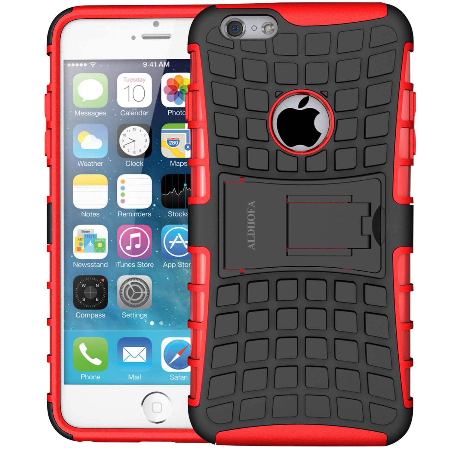 ALDHOFA iPhone 6 Case, iPhone 6s Case, Protective Phone Case,Dual Layer TPU Hard Case with Kickstand for iPhone 6/6S Case - Red