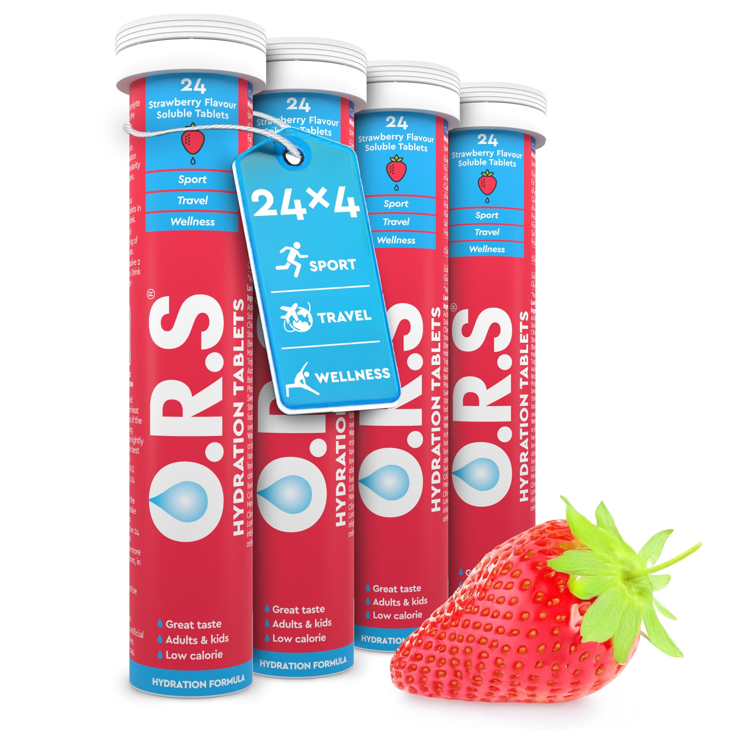 – Hydration Tablet with Electrolytes for Rehydration, Wellness, Travel, Sports & Recovery | Vegan, Gluten-Free & Low-Calorie Electrolyte Tablets with Natural Strawberry Flavour, 96 Tablets