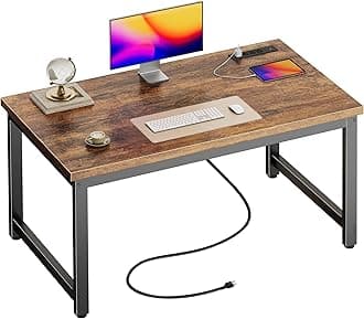 Huuger 48 x 24 inch Desk with Power Outlets & USB-C, Deeper & Thicker Desktop, Robust Metal Tubes, Computer Desk, Heavy Duty Office Desk, Work Gaming Desk for Home Office, Rustic Brown
