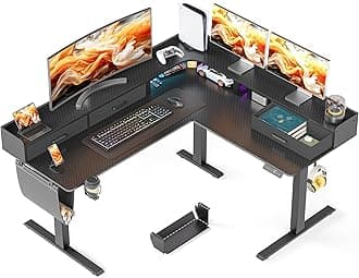 63 Inches Height Adjustable L Shaped Standing Desk with 3 Drawers and Monitor Shelf, Electric Corner Comupter Desk, Sit Stand up Home Office Desk, Ergonomic Gaming Desk, Black