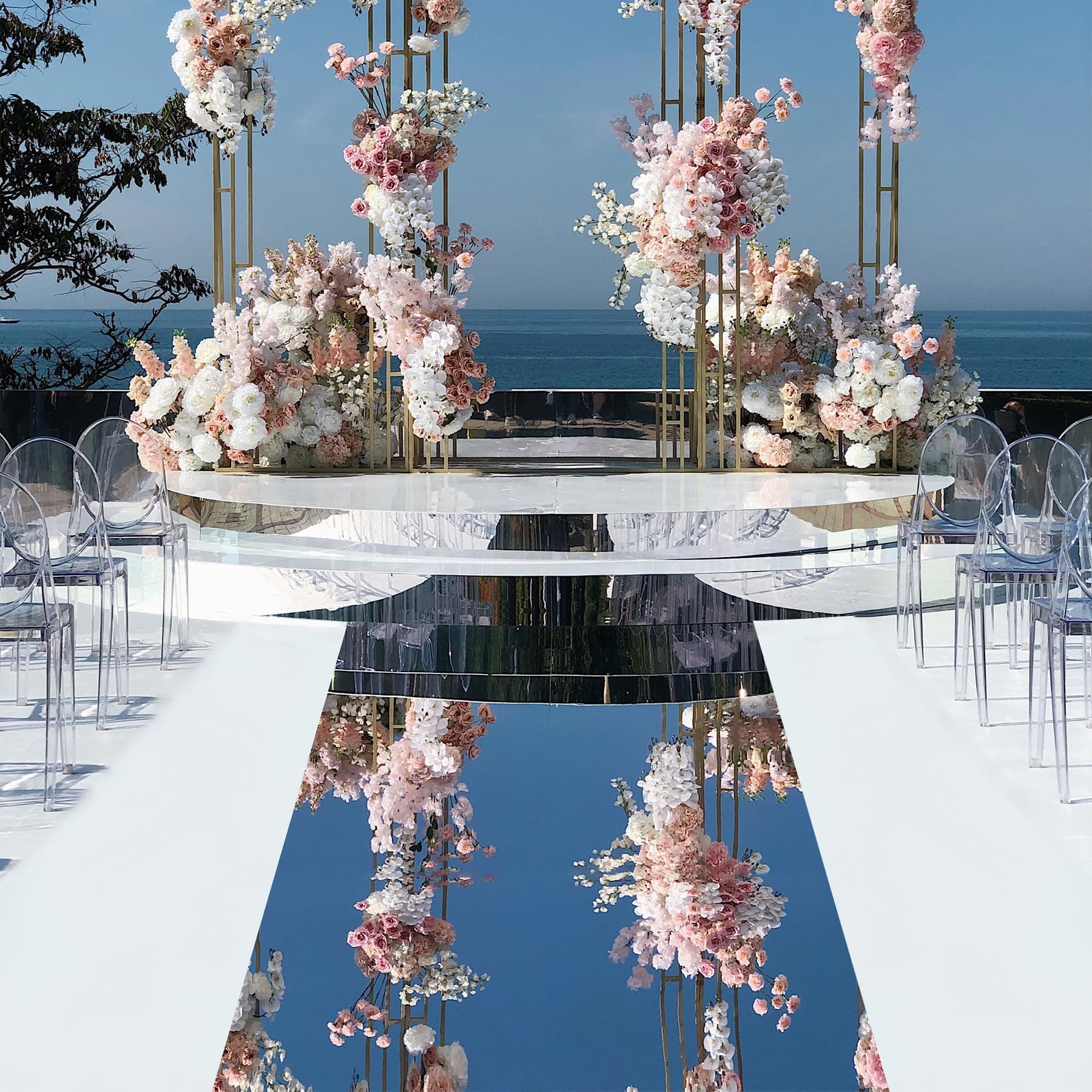 Silver Mirrored Floor Wedding Aisle Runner Aisle Runner for Wedding Ceremony, Double Sided Reflective Wedding Walkway Runner Wedding Carpet for Party Prom Outdoor Indoor Beach, 3.3x32.8 Feet