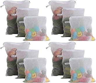 Beddify Set Of 24 Reusable Fridge Storage Bags For Vegetables and Fruits Dual Layer Mesh Net Multipurpose Multi-Size Kitchen Storage Bags Organizer with Sturdy Zipper (White)