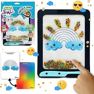 Sky Castle DoodleJamz JellyPics - Sensory Drawing Pads Filled with Non-Toxic Squishy Beads and Gel – Includes Stylus, Removable 2-Sided Emoji Backer Card (Rainbow Beads)