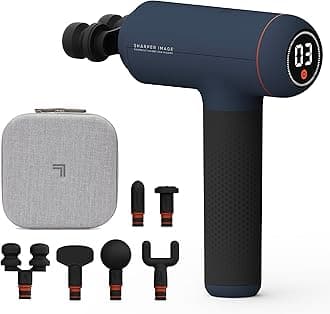 Sharper Image Powerboost Max Massage Gun - 6 Attachments, 7 Speeds, Quiet Motor| Deep Tissue Percussion Massager| Handheld Massage Tool for Back Shoulder Legs Full Body| Muscle Recovery & Pain Relief
