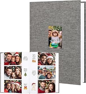 Photo Album 4x6 450 Photos with Writing Space,4 x 6 Photo Book Linen Cover with Front Window, 4x6 Picture Album 450 Photos Photo Album Book for Wedding Kids Travel Family Baby Pictures, Grey