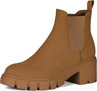 Athlefit Women's Chelsea Boots Fashion Lug Sole Chunky Heel Slip on Elastic Ankle Booties