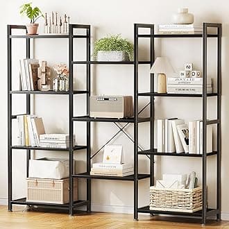 Casaottima Triple 4 Tier Bookshelf, Large Bookcase with 11 Open Display Shelves, Modern Industrial Book Shelves Book Case for Bedroom, Wide Standing Shelving Unit for Living Room Home Office, Black