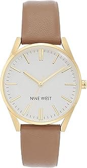 Nine West Women's Analog Quartz Dress Watch, Faux Leather Strap, Scratch-Resistant, Gold-Tone Hands, Brown, Model NW/1994SVTN