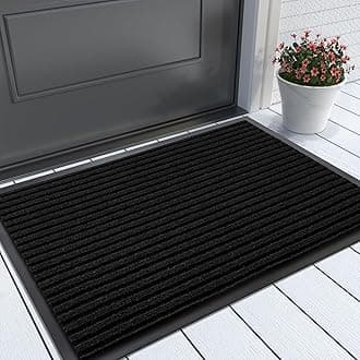 Yimobra Front Door Mat Outdoor Indoor Entrance, 100% Waterproof All-Season All Weather Doormat, Welcome Matt Outside Entry, Non Slip, Low Profile, Heavy Duty Patio Porch Floor Mats,29.5 x 17,Black