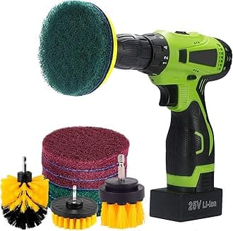 Kichwit 4 Inch Drill Power Brush Tile Scrubber Scouring Pads Cleaning Kit, 2 Inch Small Brush Included, Heavy Duty Household Cleaning Tool (Drill NOT Included)