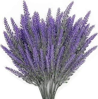 CATTREE Artificial Lavender for Decoration, Fake Flowers Flocked Plants Plastic Faux Flower Bundles Outdoor Indoor Wedding Bouquet Kitchen Table Centerpieces Arrangements DIY Decor - Purple 5 Pack