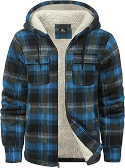 SCODI Men's Flannel Shirt Jacket Fleece Sherpa Lined Plaid Jackets Coat Full Zip Up Hoodie Winter Outwear