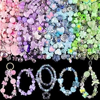 210-270PCS TINKRSTUFF Assorted Acrylic Beads for Bracelet Making, Cute Beads for Jewelry Making Flower Bow Butterfly Candy GummyBear Aesthetic Bracelet Charms, DIY Necklace Keychain Phone Charm