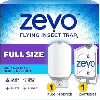 Zevo Flying Insect Trap & Cartridge - Plug in Fly Trap & Indoor Bug Catcher for Gnats, House & Fruit Flies - Mess-Free - Use in Any Room - Uses Blue & UV Light (1 Plug in Device & 1 Cartridge)