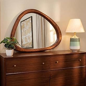 - 25'' Small Asymmetric Wall HD Mirror for Living Room, Bedroom, Entryway | Handcrafted Wooden Frame with 5mm Glass Mirror | Irregular, Vertical or Horizontal, 25x32 Inches, 2'' Deep