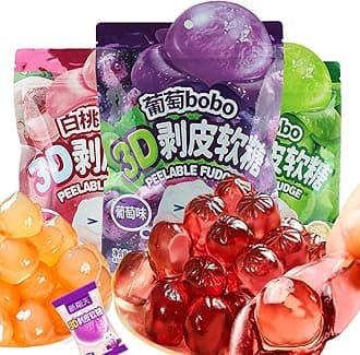 Peelable Crystal Fruit Gummies,4D Chewy Candies with 50% Real Juice, Assorted Flavors, Individually Wrapped Soft Sweets Perfect for Snacks and Desserts, Fun Treats for All Ages(3 pcs)