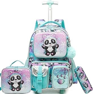 MeetbelifyKids Rolling Backpack with Wheels for Girls Boys Rolling Backpacks for Elementary Students, Girl Panda, Small