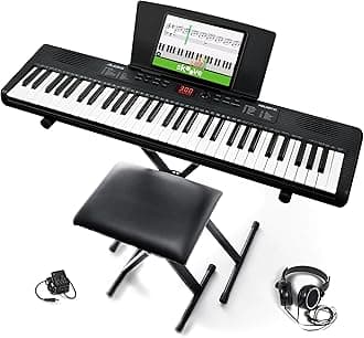 Alesis Melody 61 Keyboard Piano for Beginners with 61 Keys, Speakers, Stand, Bench, Headphones, Tablet/Sheet Music Stand, 300 Sounds and Music Lessons