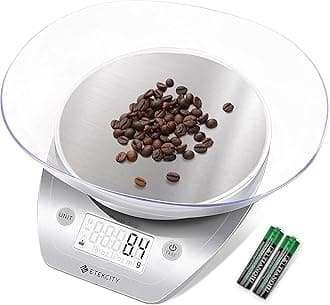 0.1g Food Kitchen Scale, Bowl, Digital Grams and Ounces for Weight Loss, Dieting, Baking, Cooking, and Meal Prep, 11lb/5kg, Stainless Steel Silver