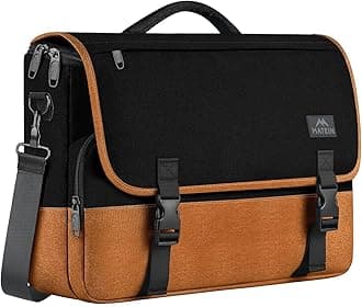 15.6 inch Messenger Bag for School, Briefcase Lightweight Men's Laptop Bag with Adjustable Shoulder Strap, Water Resistant Crossbody Satchel Computer Case for College Work, Black & Brown