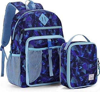 Kids Backpack Lunch Bag Set, Boys 2-1 School Bookbag Insulated Lunch Box for Toddlers,Preschool,Daycare,Kindergarten,Elementary School Blue