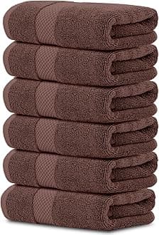 White Classic Luxury Hand Towels | Cotton Hotel spa Bathroom Towel | 16x30 | 6 Pack | Brown…